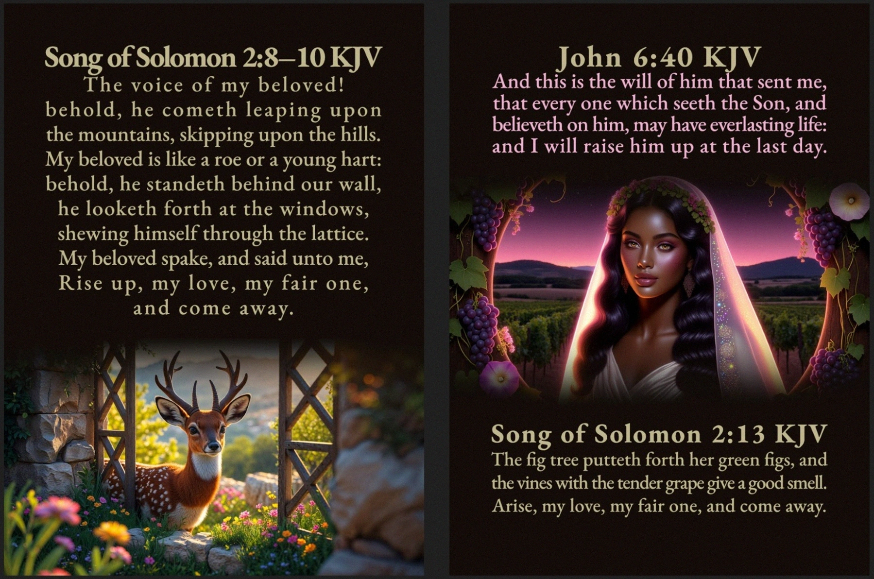 Song of Solomon 2:8-10, 13, and John 6:40 KJV Card