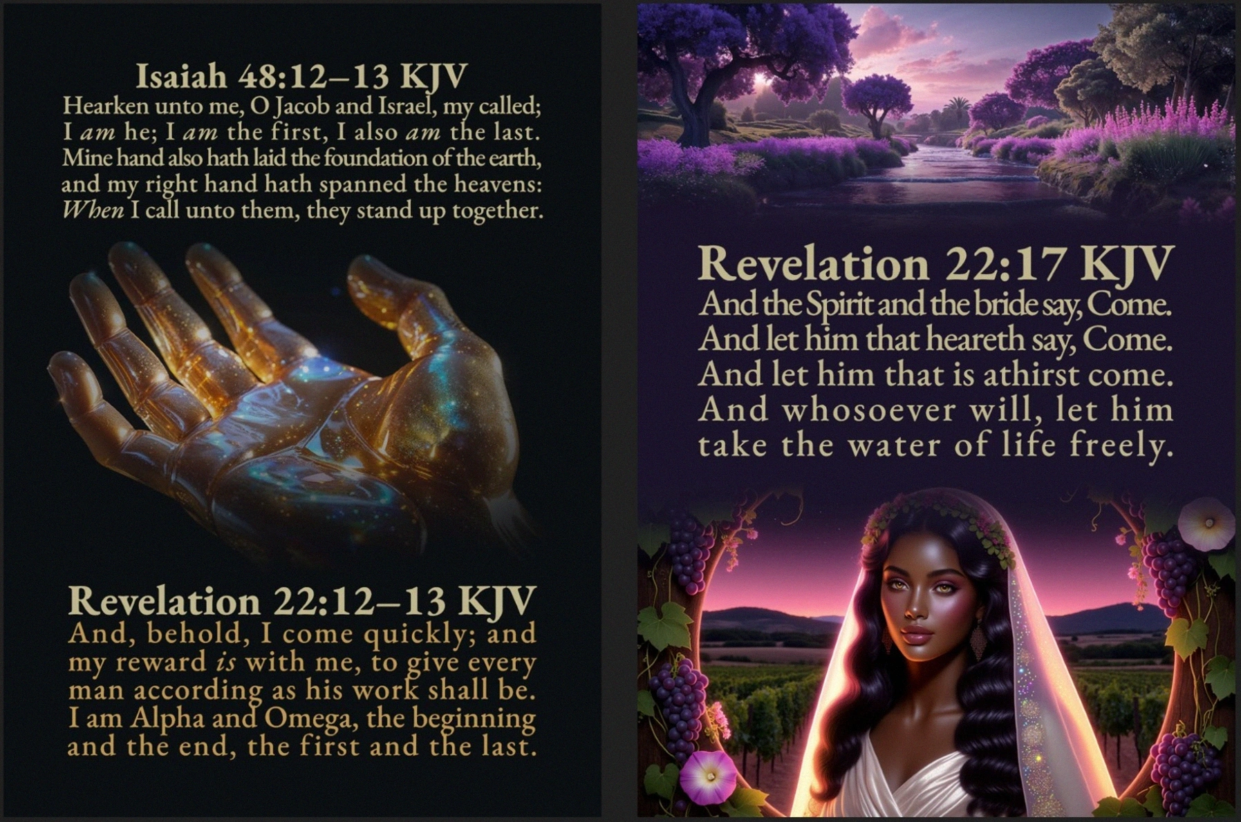 Isaiah 48:12-13 and Revelation 22:12-13, 17 KJV Card