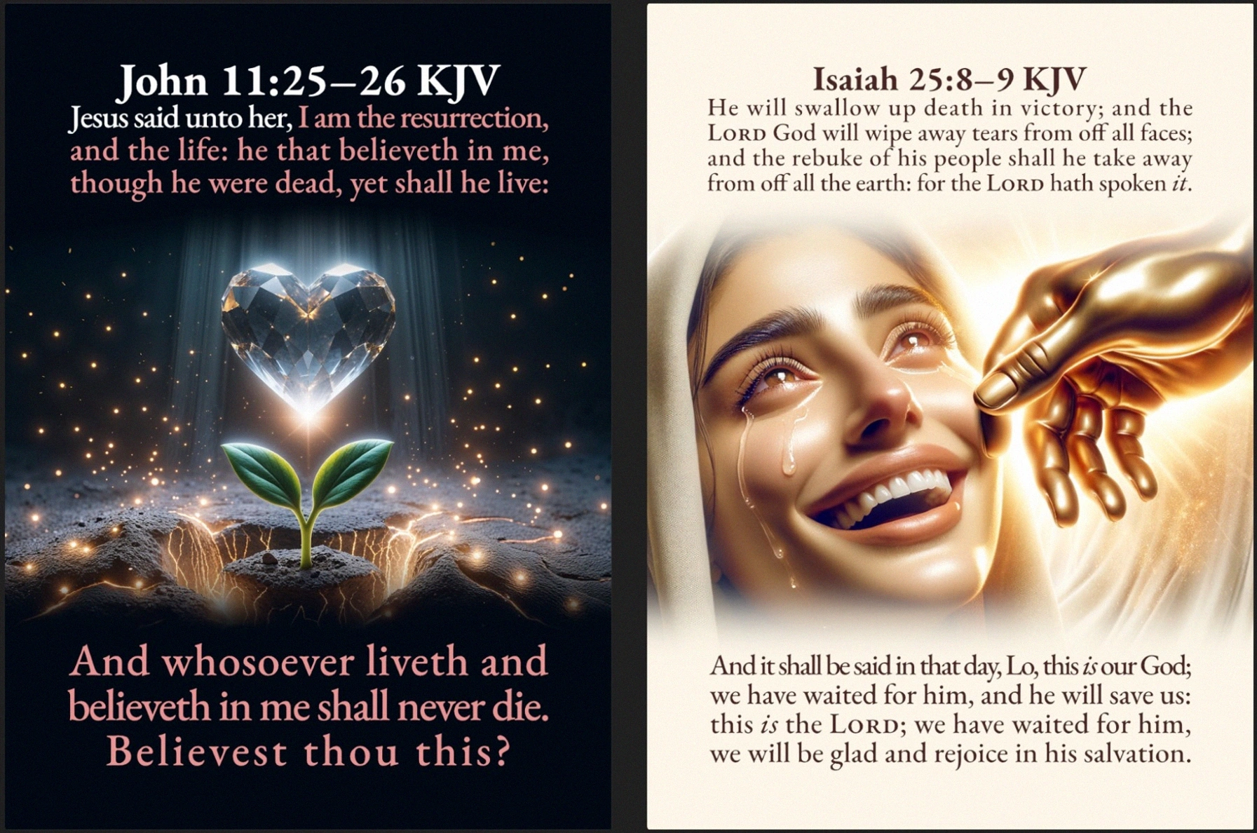 John 11:25-26 and Isaiah 25:8-9 KJV Card