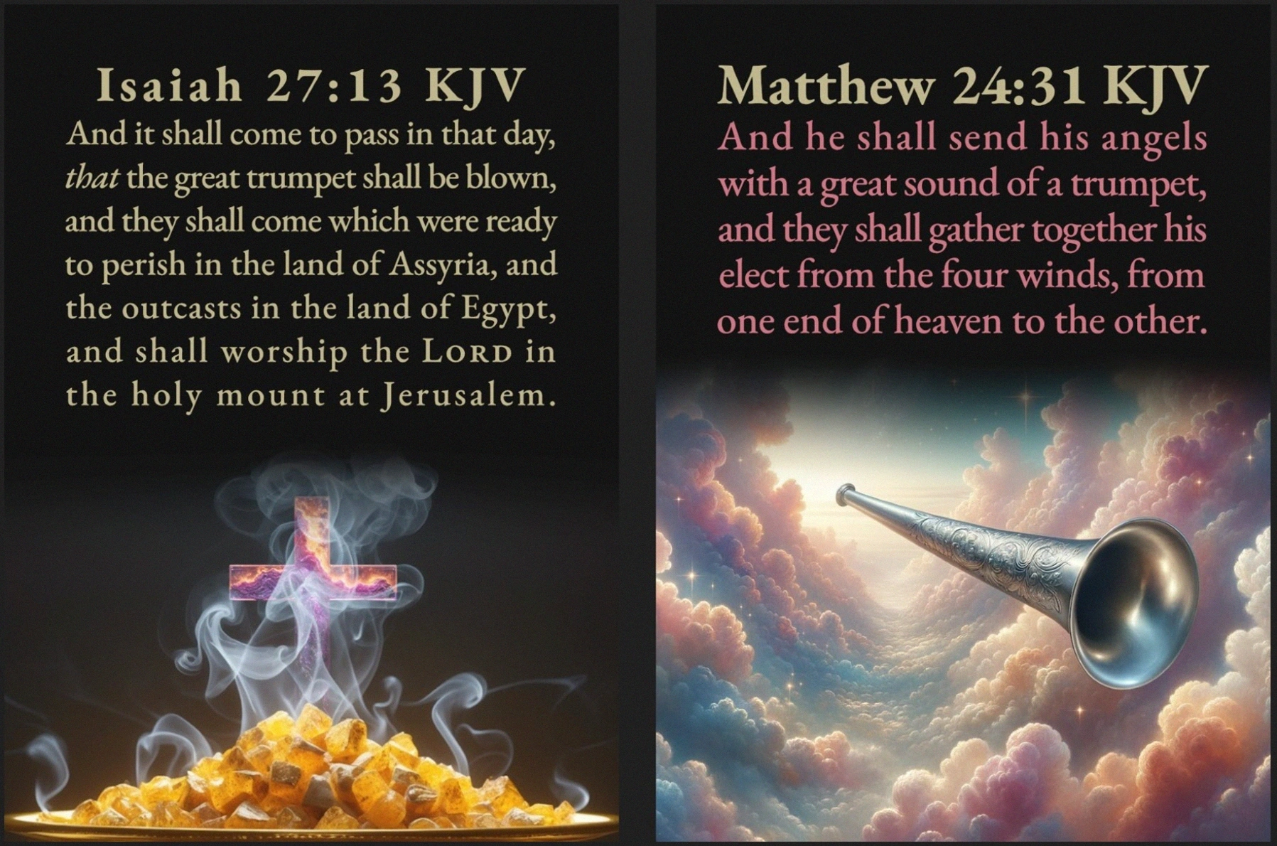 Isaiah 27:13 and Matthew 24:31 KJV Card design, a SynthSaint Premium exclusive.